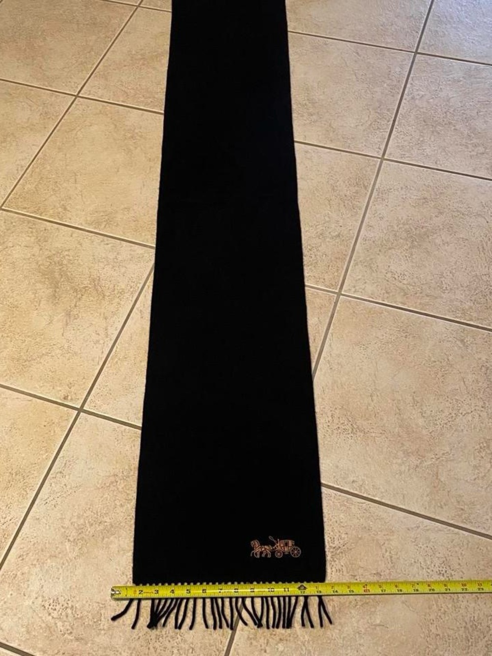 Coach Black Scarf with Gold Carriage Logo and Fringe - Picture 2 of 8